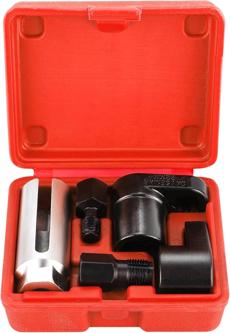 Acymner 5PCS O2 Sensor Removal & Thread Chaser Tool Set | O2 Sensor Socket Set for Automotive Oxygen Sensors, Oxygen Sensor Socket Set, 22mm Offset Wrench with 3/8" & 1/2" Drives (Red) - Image 1